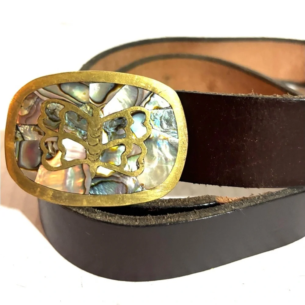 Vintage distressed Brown Leather Belt with Gold Buckle